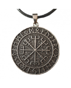 Wikinger Kelten Vegvisir groß Schmuck Anhänger Zinn  35 mm mit Band 