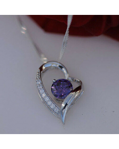 Edle Herzkette Herz Anhänger violetterr Zirkonia Crystal mit Singapurk