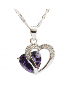 Anhänger Herz mit violettem Zirkonia Herz Crystal mit Singapurkette 925 Silber 20 * 18 mm