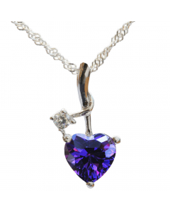 Anhänger Herz mit violettem Zirkonia Herz und weißem Zirkonia Stein mit Singapurkette 925 Silber 20 * 11 mm