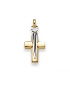 Anhänger Kreuz massiv Gold - 585 14 Karat Gelbgold und Weißgold