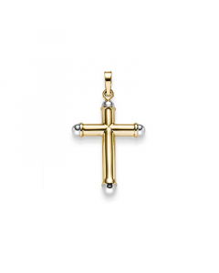 Anhänger Kreuz massiv Gold - 585 14 Karat Gelbgold und Weißgold