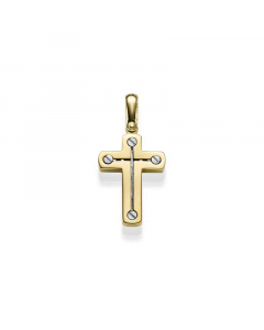 Anhänger Kreuz massiv Gold - 585 14 Karat Gelbgold und Weißgold