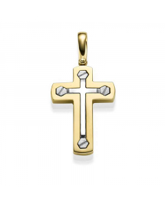 Anhänger Kreuz massiv Gold - 585 14 Karat Gelbgold und Weißgold