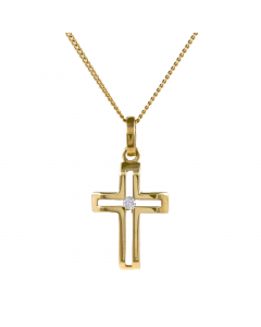 Anhänger Kreuz mit mit weißem Zirkonia  Goldkette 1,1 mm 333 Gold
