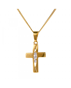 Anhänger Kreuz mit weißem Zirkonia mit Kette 1,1 mm 333-8 Karat Gold