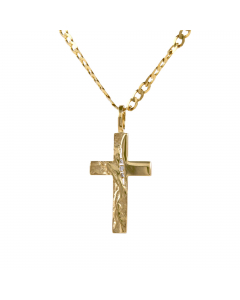 Anhänger Kreuz gehämmert mit Zirkonia aus massiv 333 - 8 kt Gelbgold  wahlweise mit massiver Goldkette 2,6 mm 333 - 8 Karat Gelbgold - Länge nach Wahl