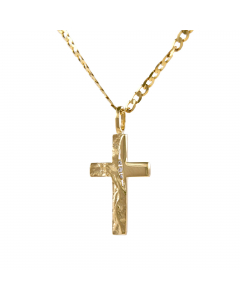 Anhänger Kreuz gehämmert mit Zirkonia aus massiv 333 - 8 kt Gelbgold  wahlweise mit massiver Goldkette 2,6 mm 333 - 8 Karat Gelbgold - Länge nach Wahl