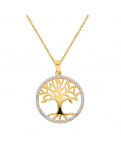 Anhänger Lebensbaum mit Zirkonia mit massiver Goldkette 1,1 mm 333-8 Karat Gold Juwelier Qualität