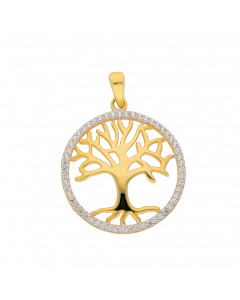 Anhänger Lebensbaum mit Zirkonia mit massiver Goldkette 1,1 mm 333-8 Karat Gold Juwelier Qualität