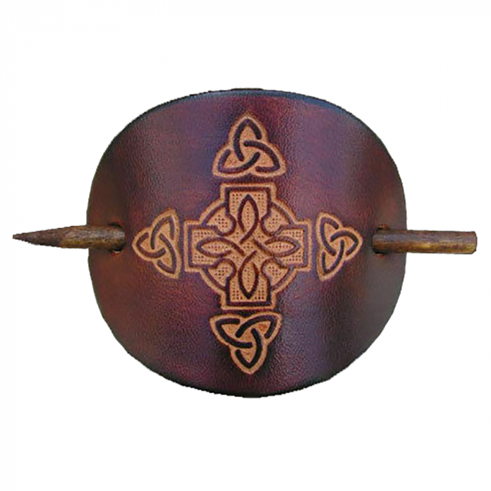 Keltische Lederhaarspange Schmuck 10cm x 6,5cm