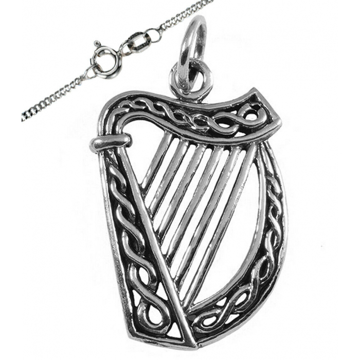 Irische Harfe Schmuck Anhänger 925 Silber Klein Celtic Viking Kelten