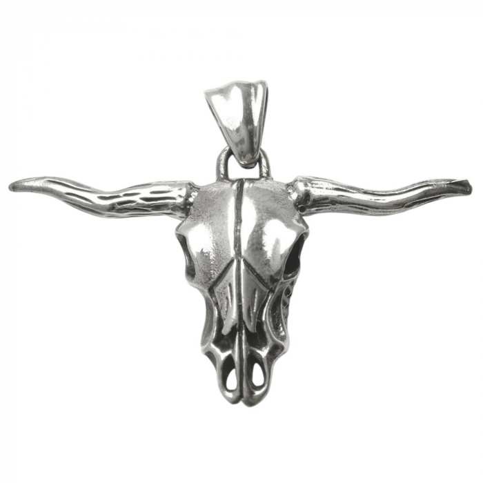 Büffelschädel sehr groß Schmuck Anhänger 925er Silber 55x38mm