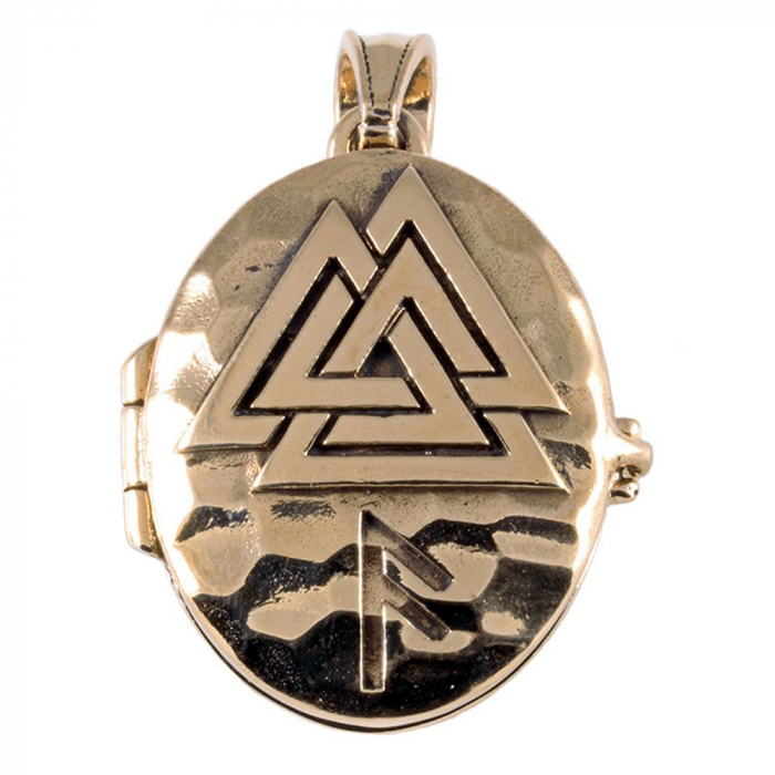Medaillon Valknut Runen Inschrift Bronze Anhänger Schmuck Amulett
