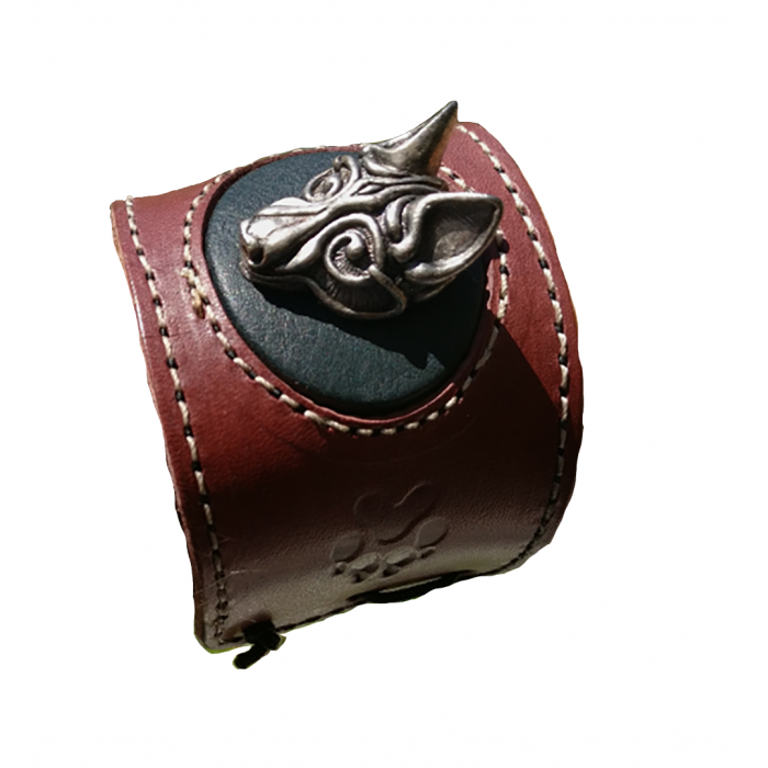 Lederarmband mit Wikingerwolf Fenrir Armschmuck Wolf Echtleder Mittela
