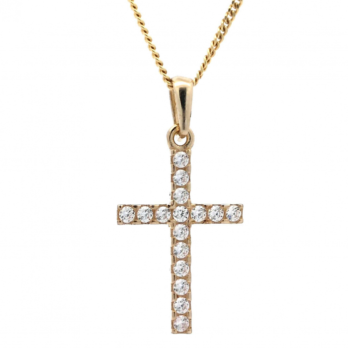 Anhänger Kreuz mit Zirkonia mit Kette 1,1 mm 333-8 Karat Gold