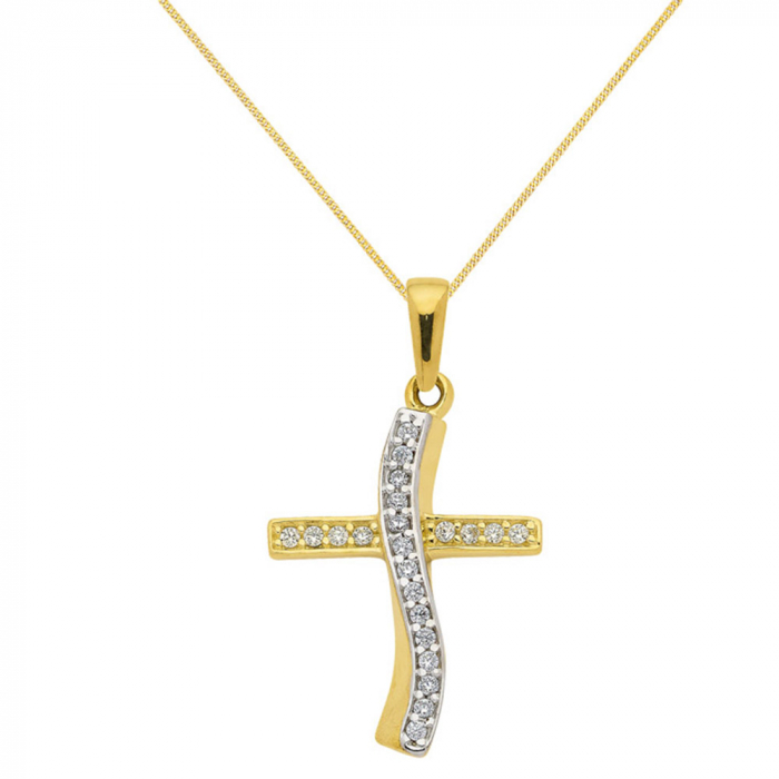 Anhänger Kreuz mit Zirkonia mit Kette 1,1 mm 333-8 Karat Gold