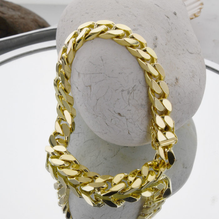 14,0 mm 22 cm 585 - 14 Karat Gold Armkette Panzerkette 4-seitig diamantiert massiv Gold hochwertige Goldkette 134,1 g