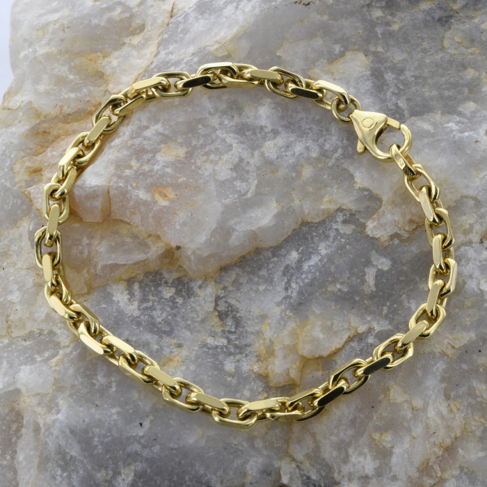 3,8 mm 19 cm 585 - 14 Karat Gold Armkette Ankerkette diamantiert massiv Gold hochwertige Goldkette 13,9 g