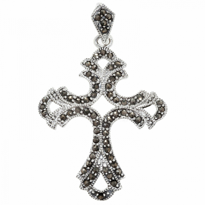 Kreuz mit Markasitsteinen Schmuck Anhänger 925er Silber - Kreuze - 47x29mm