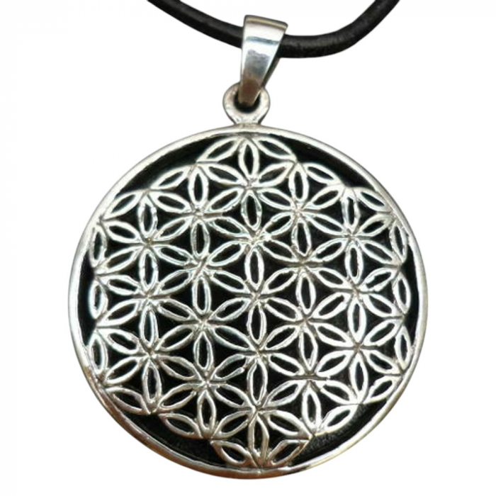 Blume des Lebens Anhänger 925 Silber + Lederband flower of life pendan