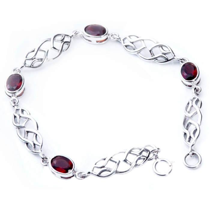 Armkette keltisch roten Steinen 925er Silber Keltischer Knoten Muster Armband