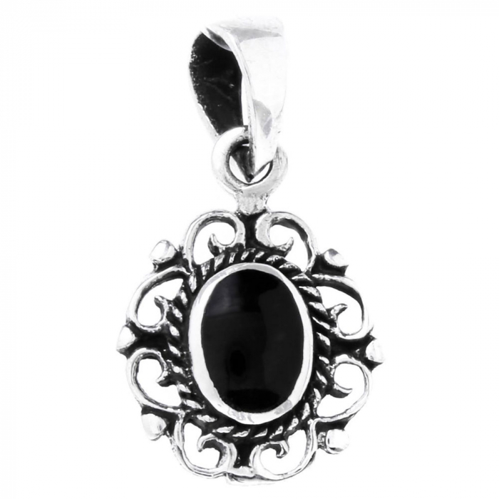 Anhänger mit Onyxstein klein Schmuck 925er Silber 20x11mm
