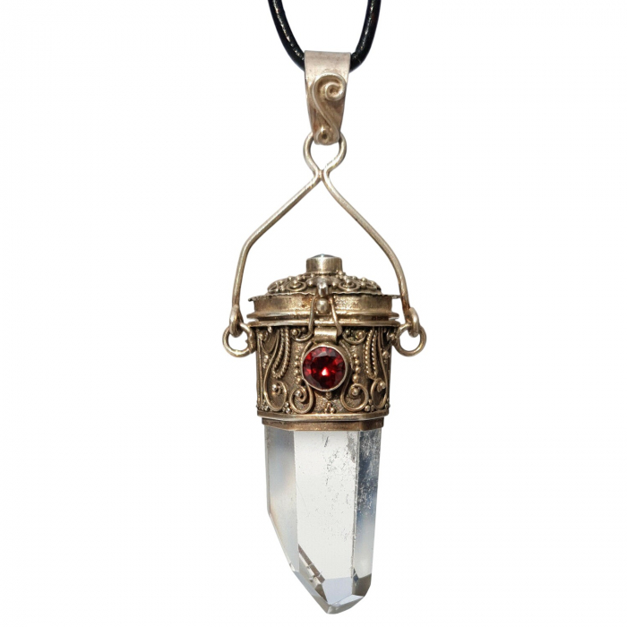 Bergkristall Anhänger Granatstein Schmuck Anhänger 925 Silber Medaillo