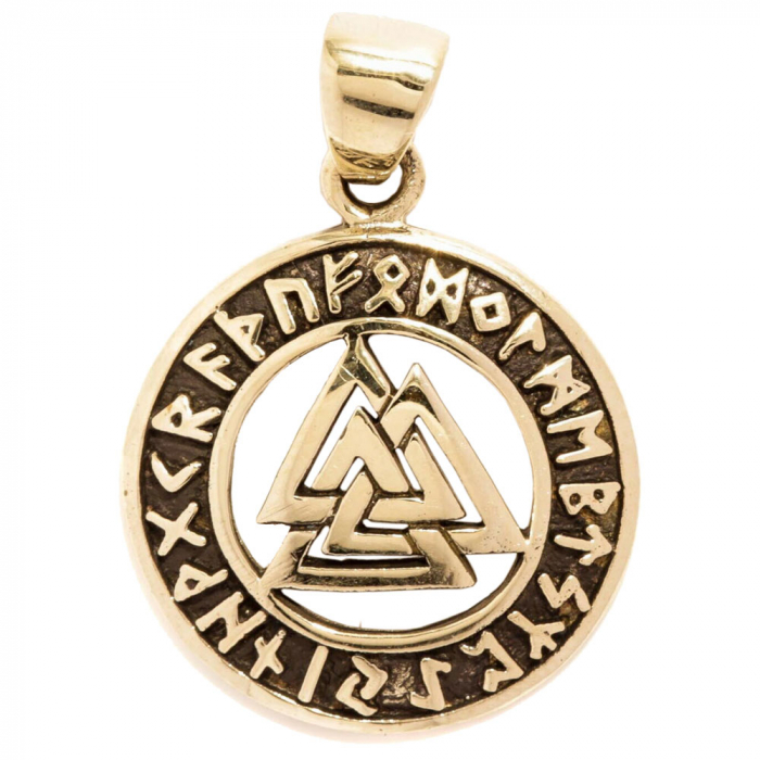 Valknut Futhark Bronze Anhänger Schmuck Wotansknoten mit Runen Viking