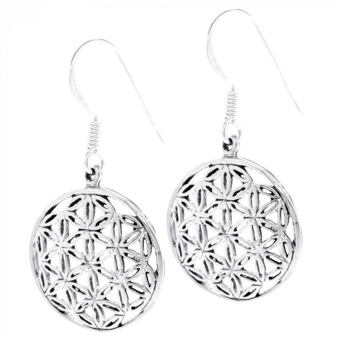 Silberohrhänger Die Blume des Lebens Schmuck 925er Silber - Blume des Lebens - 32x17mm