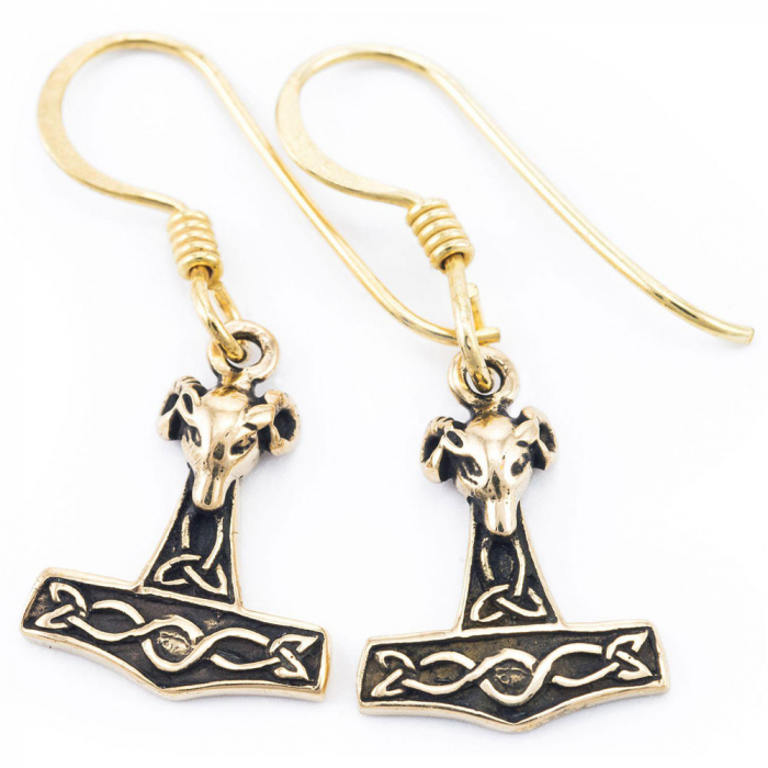 Ohrhänger, Ohrringe Widder Hammer Bronze Schmuck MJÖLNAR Thorhammer