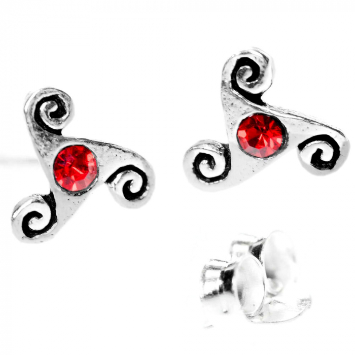 Triskel roter Stein klein Schmuck 925er Silber Ohrstecker Ohrschmuck Sterlingsilber