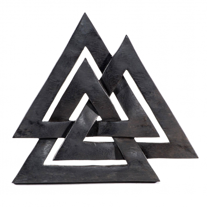 Wandbild Wandschmuck Wand Deko VALKNUT Wotansknoten schwarz aus Holz Wandrelief