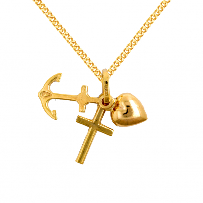 Anhänger Glaube-Liebe-Hoffnung 333 8K Gold mit massiver Goldkette