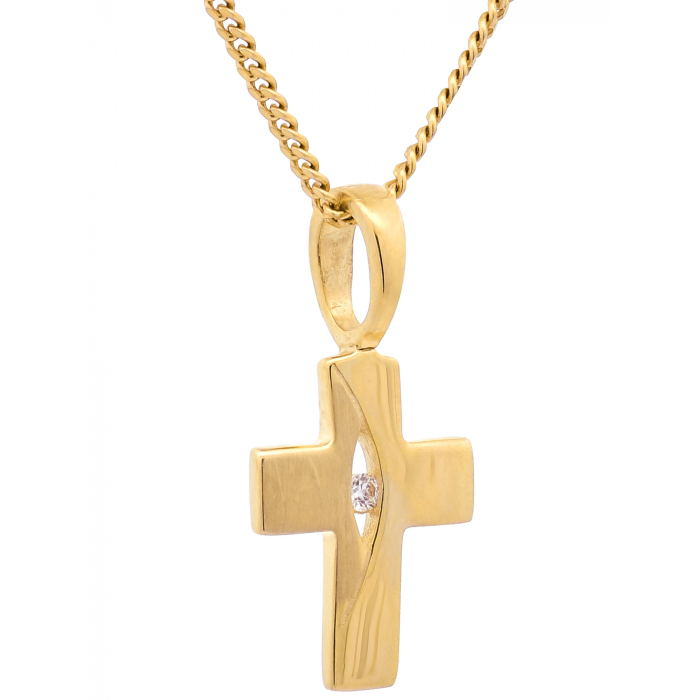 Gold Anhänger Kreuz Zirkonia mit Goldkette massiv 333 - 8 Karat Gold