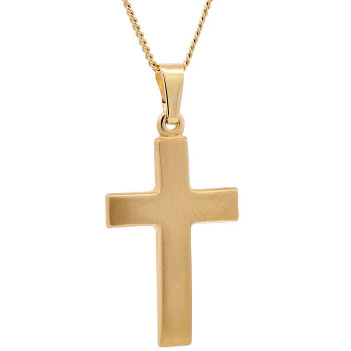 Gold Anhänger Kreuz mit Goldkette massiv 585 - 14 Karat Gold