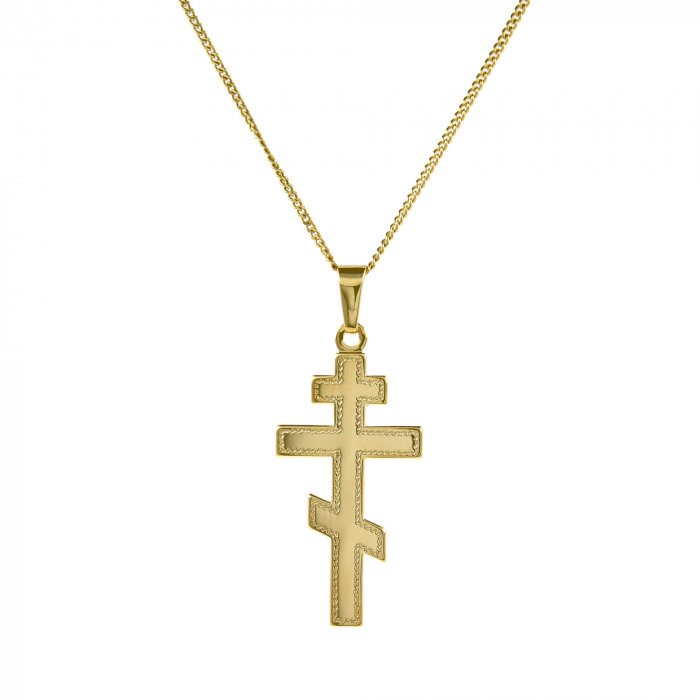 Anhänger Orthodoxes Kreuz 585 Gold mit massiver Goldkette 1,1 mm