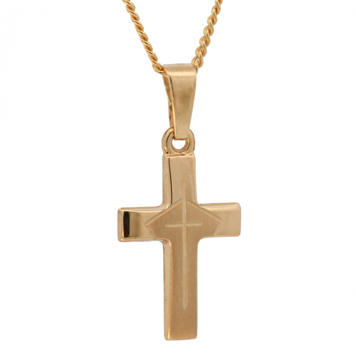 Anhänger Kreuz 585 Gold mit massiver Goldkette 1,1 mm