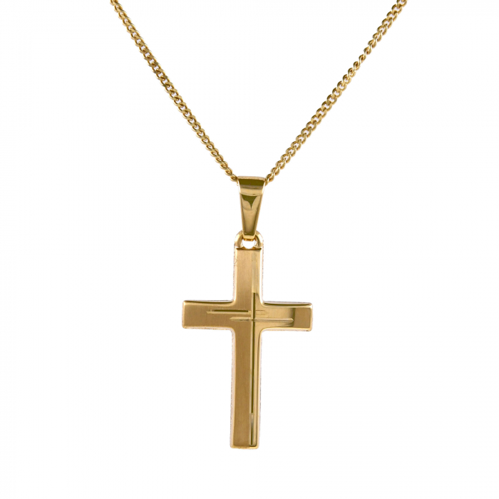 Anhänger Kreuz 585 14 Karat Gold mit massiver Goldkette 1,1 mm 585-14