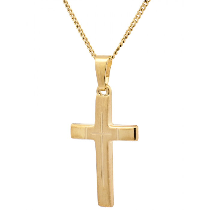 Gold Anhänger Kreuz mit Goldkette massiv 585 - 14 Karat Gold