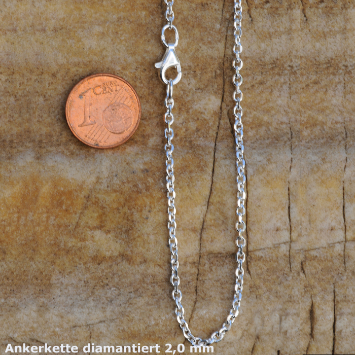 2,0 mm 60 cm 925 Sterlingsilber Ankerkette diamantiert massiv Silber hochwertige Halskette 6,5 g