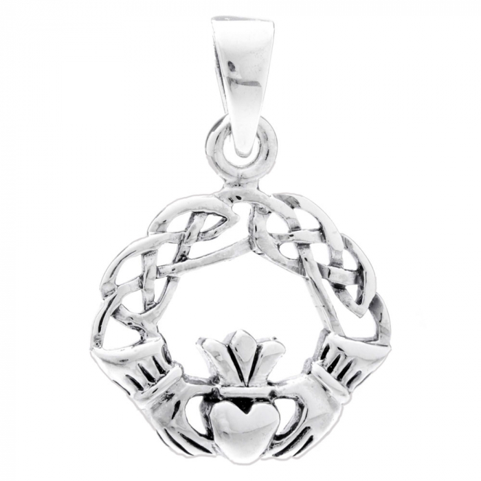 Irischer Freundschafts Anhänger Claddagh Herz mit Hand 925 Silber
