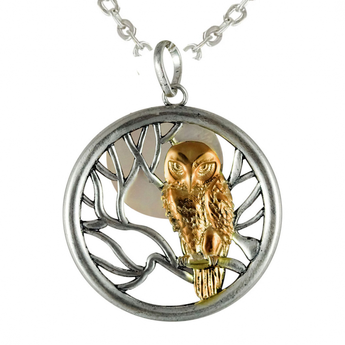 Wächter des Sabbat  Anhänger Magische Tiere Hexen Eule Mond 3,8 cm + Kette