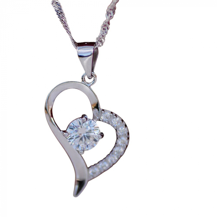 Edler Herz Anhänger 925 Silber & Zirkonia Crystal mit Silberkette Herz