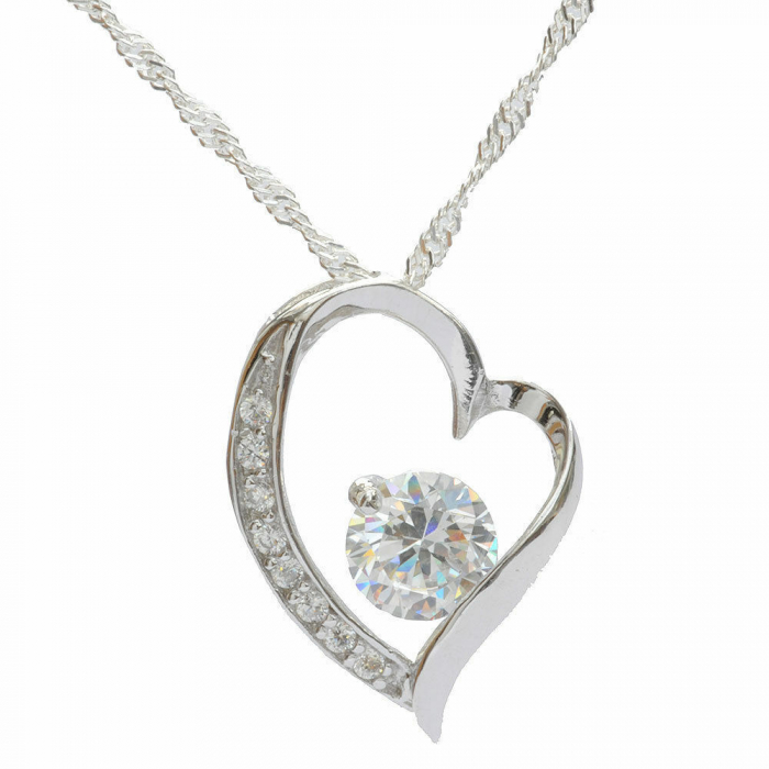Anhänger Herz mit weißem Zirkonia Crystal mit Singapurkette 925 Silber
