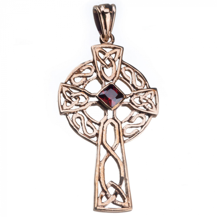 Bronzeanhänger Keltenkreuz Roter Zirkonia Stein Schmuck - Kreuze - 55x25 mm