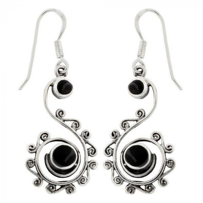 Ohrhänger Spirale mit Onyx Stein aus 925er Silber 4,3cm