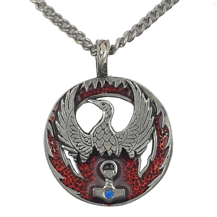 Phönix Mit Thor Hammer groß Amulett 925er Silber Talisman: 37 mm