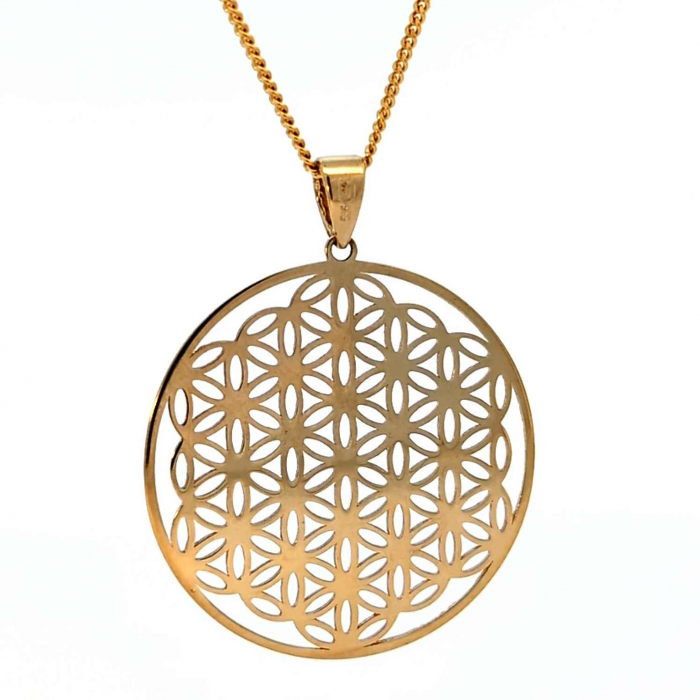 Anhänger Blume des Lebens 585 Gold mit massiver Goldkette 1,1 mm