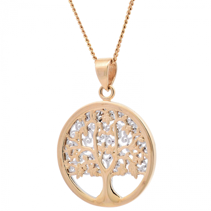 Halskette Anhänger Lebensbaum mit 1,1 mm Goldkette 585-14 Karat Gold